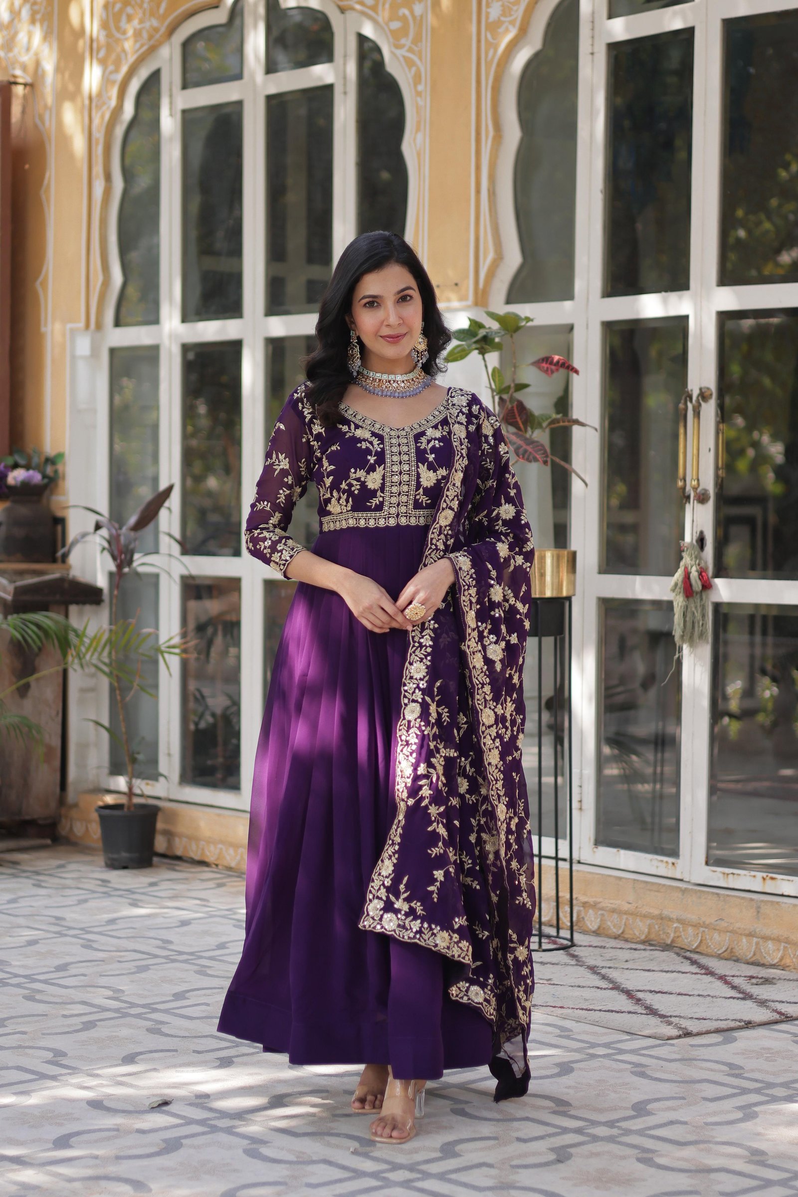 Trendy Embroidered Gown with Dupatta